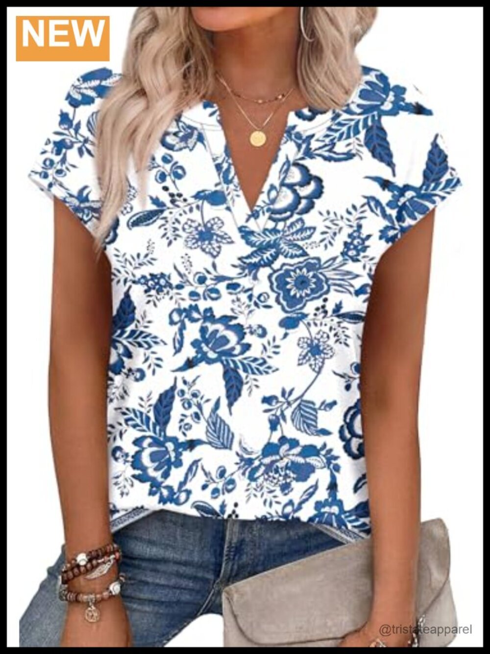 V Neck Cap Sleeve T Shirt Business Casual Summer Top Loose Fit Polyester Spandex